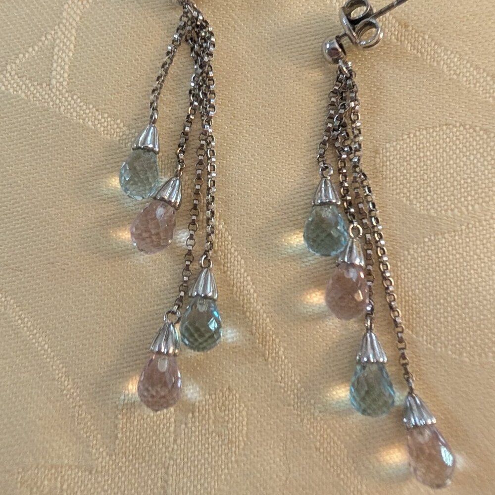 Long Silver Dangle Cascade earrings amethyst topaz stones